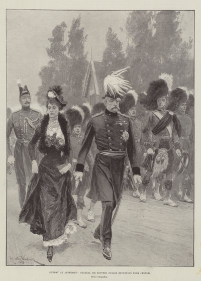Söndag på Aldershot, general Sir Redvers Buller återvänder från kyrkan av Richard Caton Woodville junior